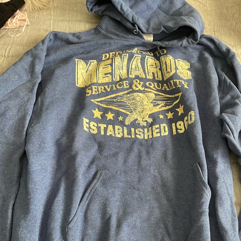 Menards Blue Hoodie with Cream Print